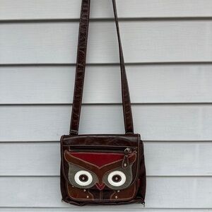 Vintage UNIONBAY Owl Crossbody Backpack Purse Bag Vegan Leather Studded Brown